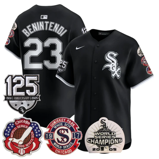 Andrew Benintendi Jersey #23 Chicago White Sox 125th Anniversary World Series Champions Black by My Store