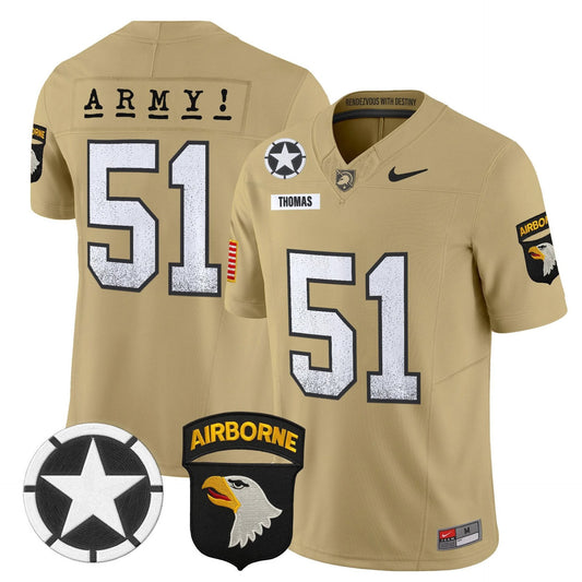 Andon Thomas Jersey #51 Army Black Knights 2025 Screaming Eagles Stitched Tan by My Store NCAA Football Jerseys