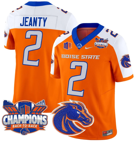 Ashton Jeanty Jersey #2 Boise State Broncos Back To Back Champions Orange Alternate by My Store