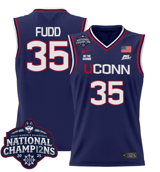 Azzi Fudd Jersey #35 UConn Huskies 2025 National Champions Patch Navy by My store basketball