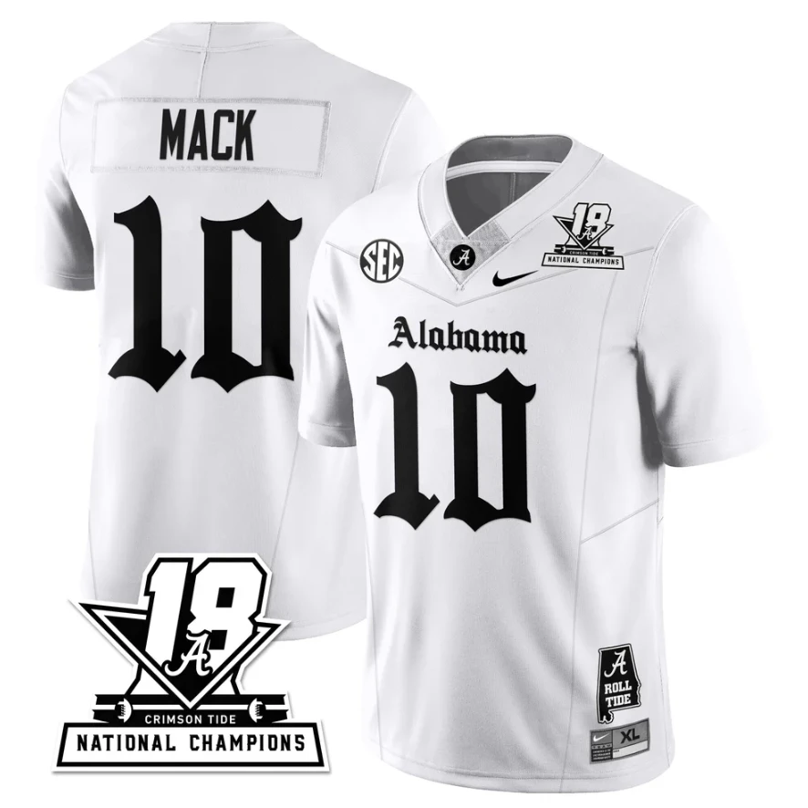 Austin Mack Jersey #10 Alabama Crimson 18x-Time National Champions Gothic by My Store NCAA Football Jerseys