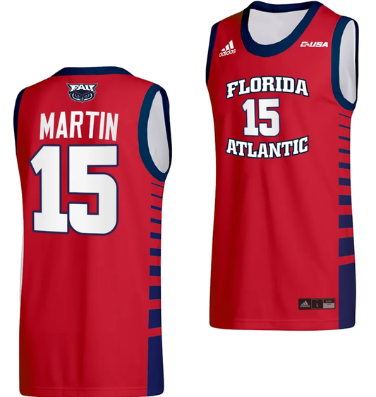 Alijah Martin Jersey #15 FAU Owls College Basketball Replica Red by My store basketball