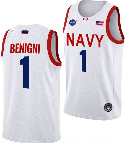 Austin Benigni Jersey #1 Navy Midshipmen NASA-Themed Basketball uniform 2023-24 White by My store basketball
