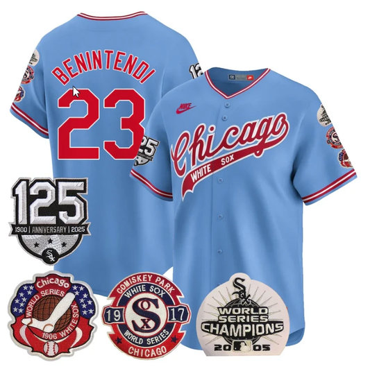Andrew Benintendi Jersey #23 Chicago White Sox 125th Anniversary World Series Champions Blue by My Store