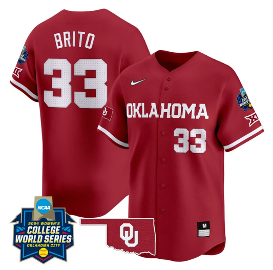 Alyssa Brito Jersey #33 Oklahoma Sooners 2024 College World Series Patch Vapor Premier Limited NCAA Baseball Stitched Crimson by My Store
