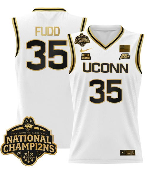 Azzi Fudd Jersey #35 UConn Huskies 2025 National Champions Patch White Gold by My store basketball