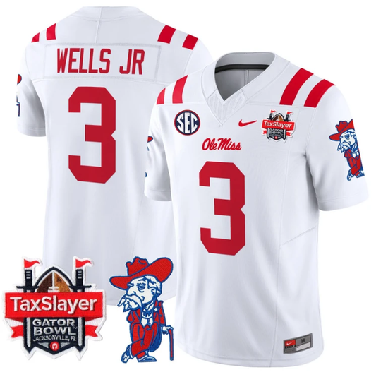 Antwane Wells Jr Jersey #3 Ole Miss Rebels 2025 Gator Bowl Patch White by My Store