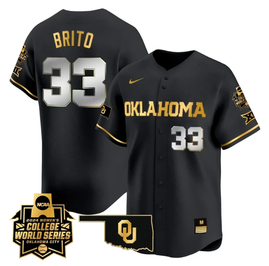 Alyssa Brito Jersey #33 Oklahoma Sooners 2024 College World Series Patch Vapor Premier Limited NCAA Baseball Stitched Black Gold by My Store