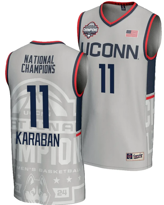 Alex Karaban Jersey #11 UConn Huskies 2024 NCAA Basketball National Champions Lightweight Gray by My store basketball