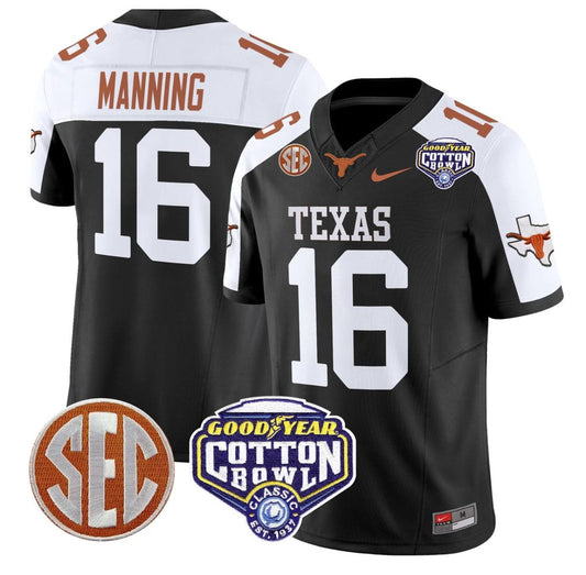 Arch Manning Jersey #16 Texas Longhorns Cotton Bowl Patch Stitched Black Alternate by My Store