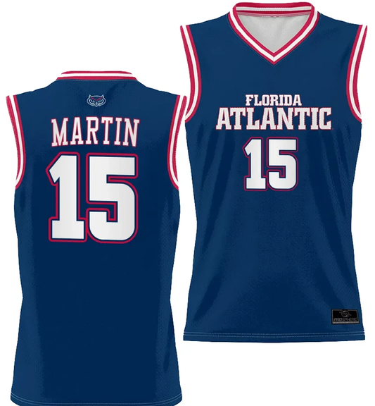 Alijah Martin Jersey #15 FAU Owls Full Sublimated Alternate Basketball Navy by My store basketball