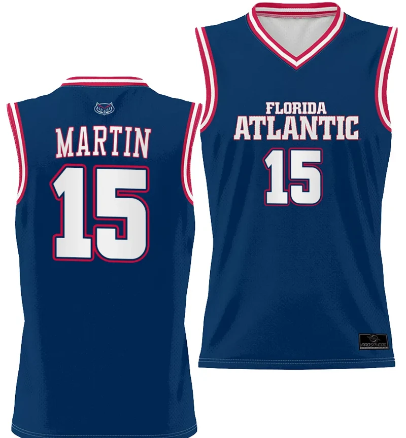 Alijah Martin Jersey #15 FAU Owls Full Sublimated Alternate Basketball Navy by My store basketball