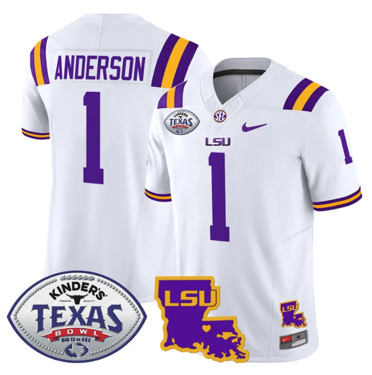 Aaron Anderson Jersey #1 LSU Tigers 2024 Texas Bowl Football Stitched White by NCAA Football Jersey