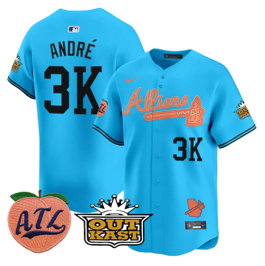 André Jersey #3K Atlanta Braves Atliens Peach Vapor Premier Limited Stitched Light Blue by My Store