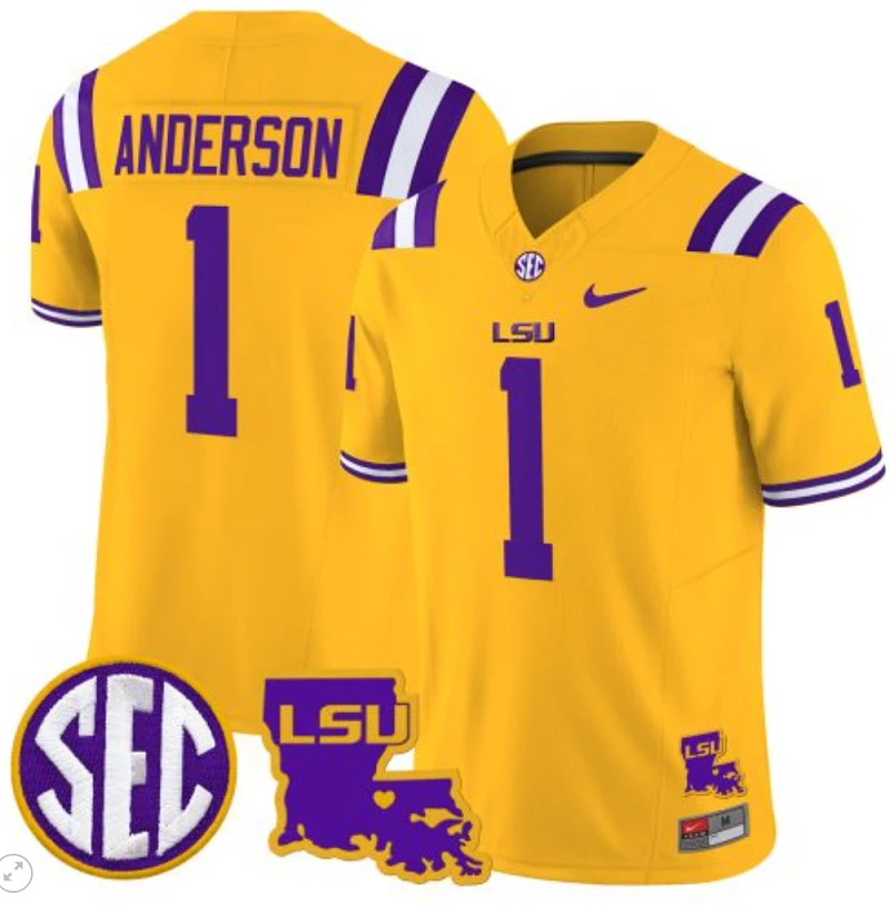Aaron Anderson Jersey #1 LSU Tigers 2024 Louisiana Patch Vapor Limited College Football Stitched Gold by My Store