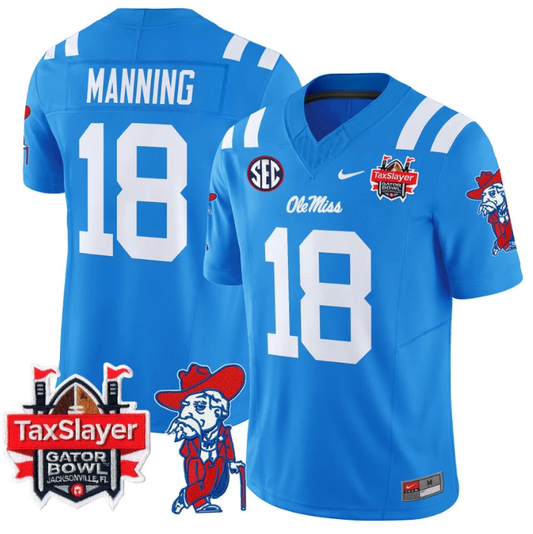 Archie Manning Jersey #18 Ole Miss Rebels 2025 Gator Bowl Patch Powder Blue by My Store