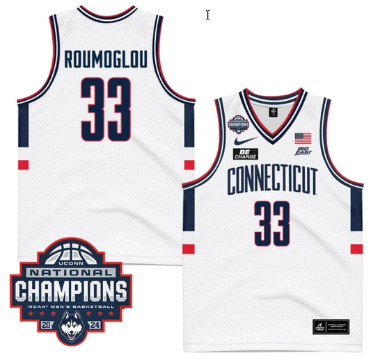 Apostolos Roumoglou Jersey #33 UConn Huskies 2024 NCAA Basketball National Champions White by My store basketball