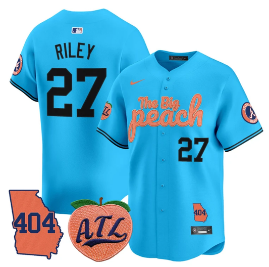 Austin Riley Jersey #27 Atlanta Braves 404 & The Big Peach Premier Limited Stitched Light Blue by My Store