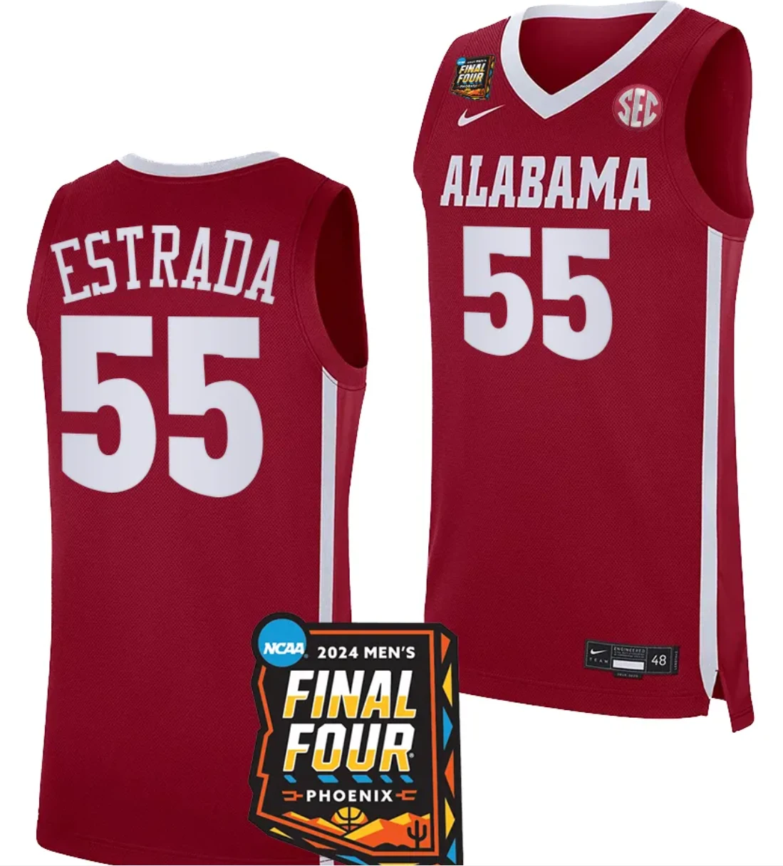 Aaron Estrada Jersey #55 Alabama Crimson Tide 2024 NCAA March Madness Final Four Basketball Crimson by My store basketball