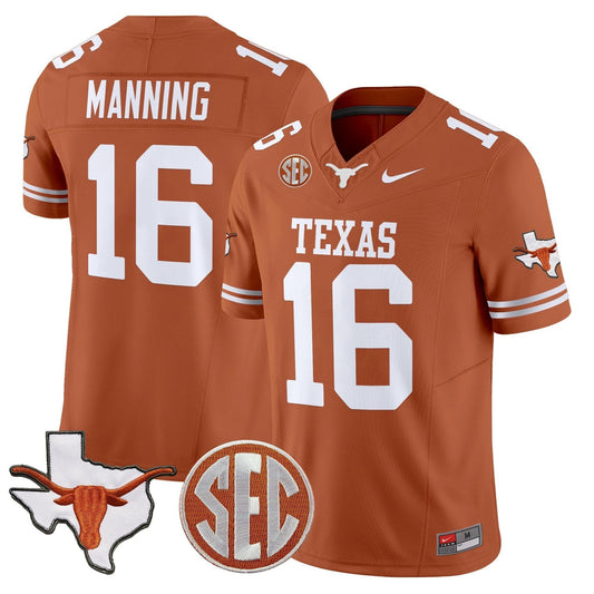 Arch Manning Jersey #16 Texas Longhorns 2025 State Map SEC Patch Texas Orange by My Store