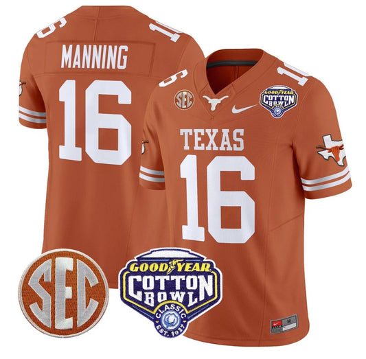 Arch Manning Jersey #16 Texas Longhorns Cotton Bowl Patch Stitched Texas Orange by NCAA Football Jersey