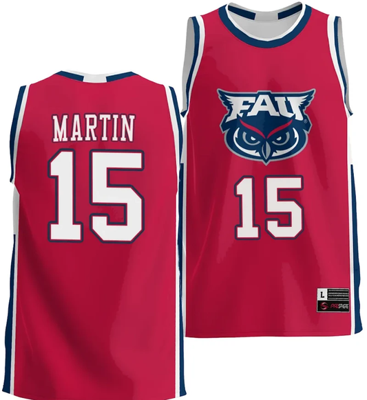Alijah Martin Jersey #15 FAU Owls NIL College Basketball Lightweight Red by My store basketball