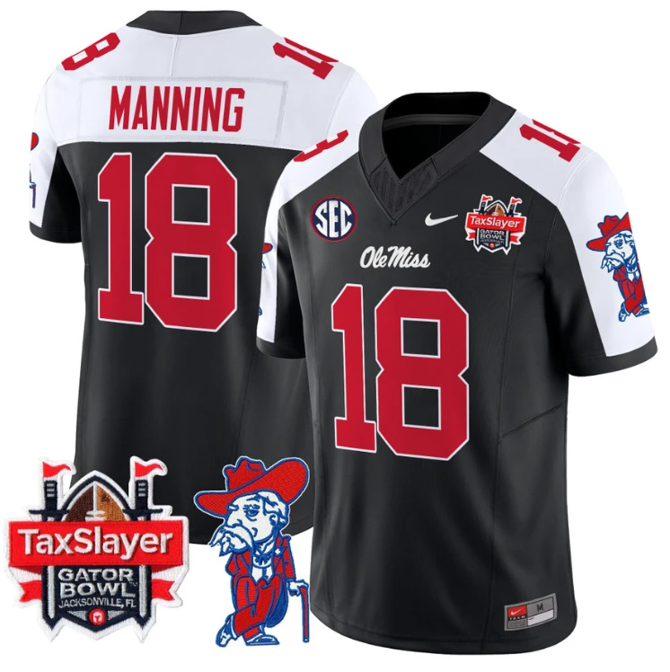 Archie Manning Jersey #18 Ole Miss Rebels 2025 Gator Bowl Patch Black Alternate by My Store