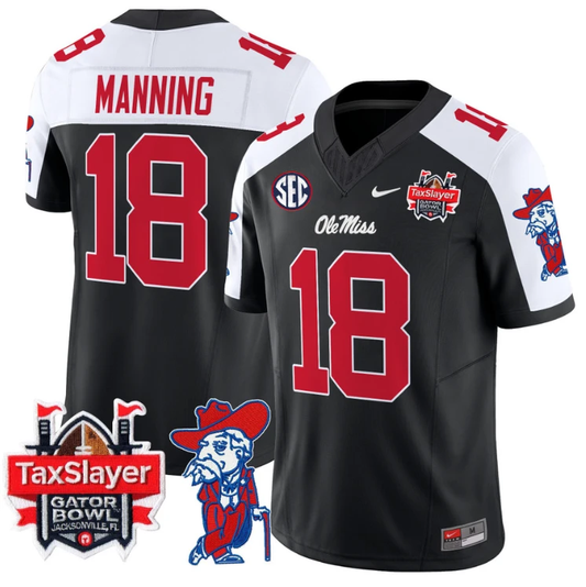 Archie Manning Jersey #18 Ole Miss Rebels 2025 Gator Bowl Patch Black Alternate by My Store