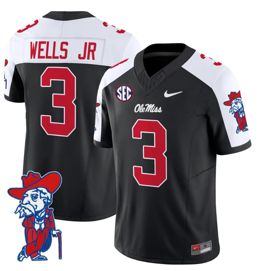 Antwane Wells Jr Jersey #3 Ole Miss Rebels Vapor Limited College Football Stitched Black Alternate by My Store