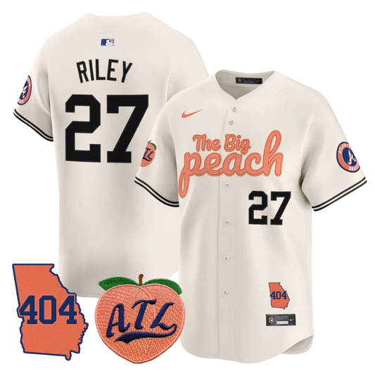 Austin Riley Jersey #27 Atlanta Braves 404 & The Big Peach Premier Limited Stitched Cream by My Store