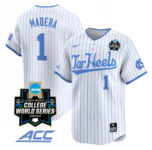 Alex Madera Jersey #1 North Carolina Tar Heels 2024 College World Series Vapor Premier Limited NCAA Baseball Stitched White Pinstripe by My Store
