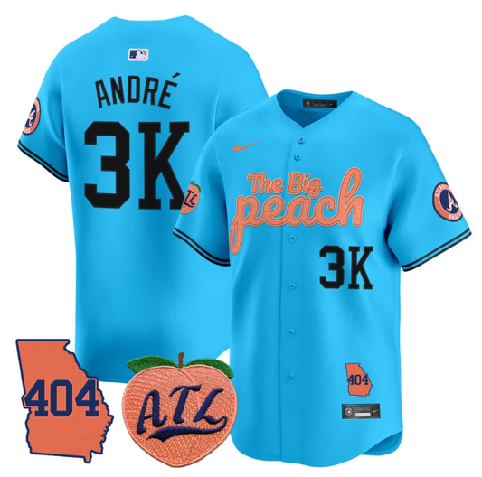 André Jersey #3K Atlanta Braves 404 & The Big Peach Premier Limited Stitched Light Blue by My Store