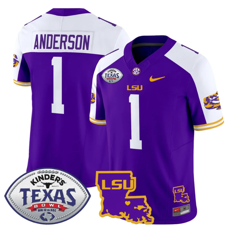 Aaron Anderson Jersey #1 LSU Tigers 2024 Texas Bowl Football Purple Alternate by NCAA Football Jersey