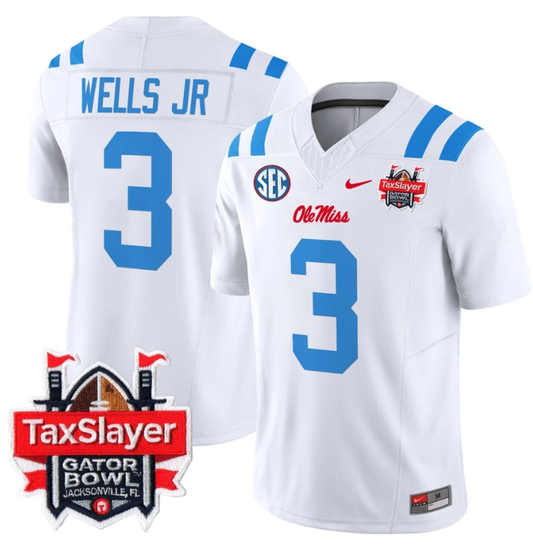 Antwane Wells Jr Jersey #3 Ole Miss Rebels 2024 Gator Bowl V2 2024 White by My Store