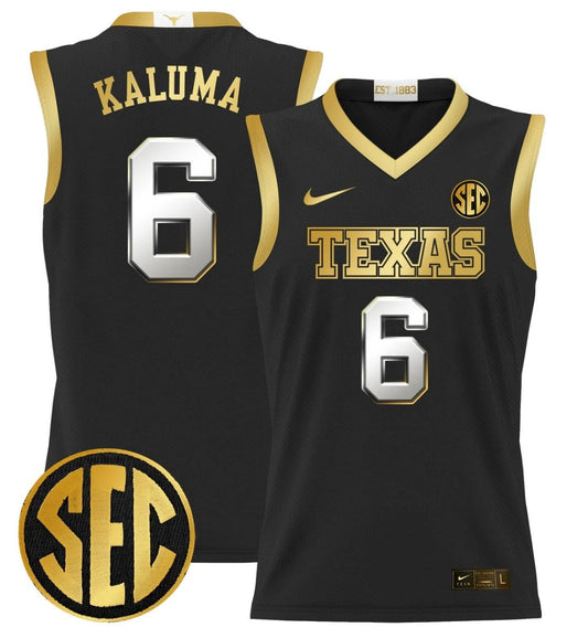 Arthur Kaluma Jersey #6 Texas Longhorns 2024 Lightweight Basketball Black Gold by My store basketball