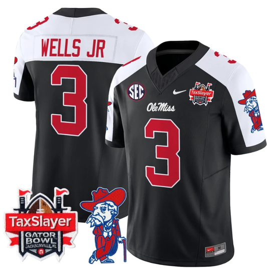 Antwane Wells Jr Jersey #3 Ole Miss Rebels 2024 Gator Bowl V2 Black Alternate by My Store
