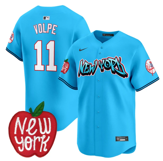 Anthony Volpe Jersey #11 New York Yankees Apple Patch Vapor Premier Limited Stitched Light Blue by My Store