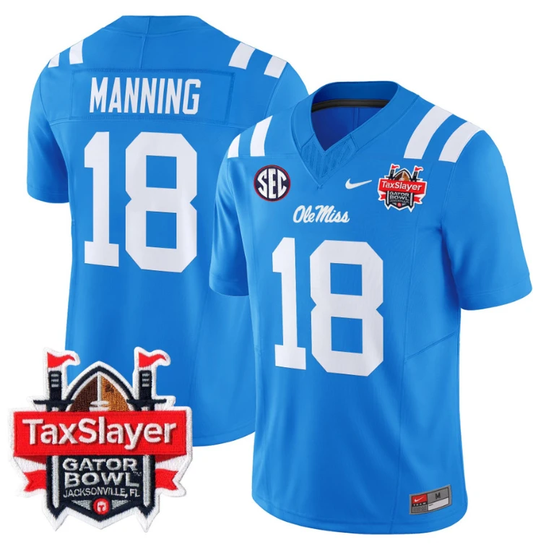 Archie Manning Jersey #18 Ole Miss Rebels 2024 Gator Bowl V2 Powder Blue by My Store