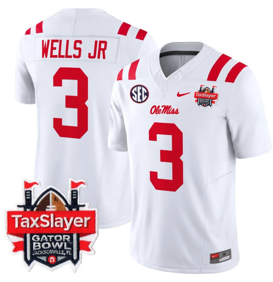 Antwane Wells Jr Jersey #3 Ole Miss Rebels 2024 Gator Bowl V2 White by My Store