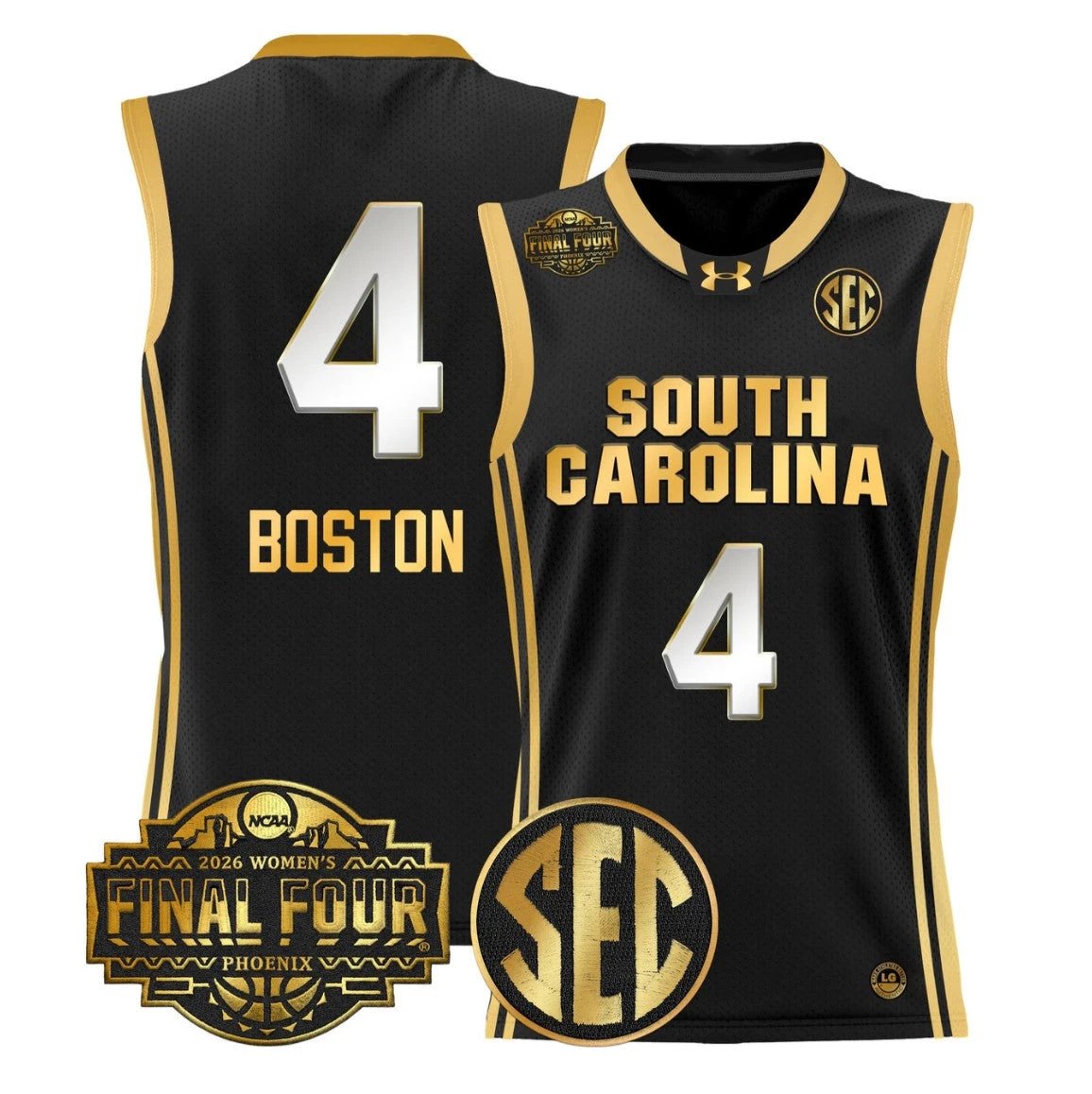 Aliyah Boston Jersey #4 South Carolina 2026 Final Four Stitched Black Gold by My store basketball