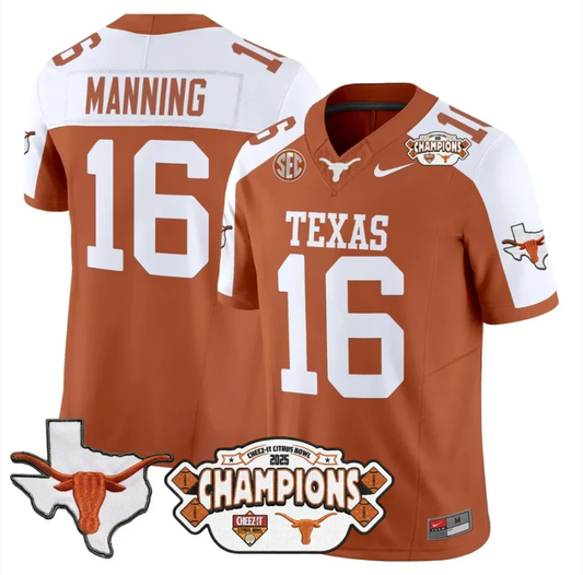 Arch Manning Jersey #16 Texas 2025 State Map Citrus Bowl Champions Orange Alternate by NCAA Football Jersey