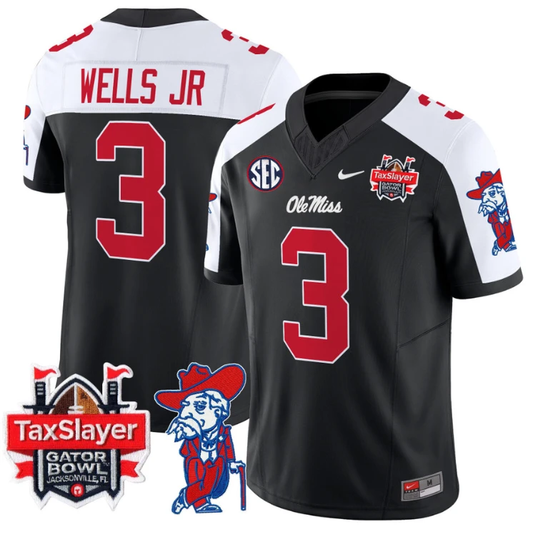 Antwane Wells Jr Jersey #3 Ole Miss Rebels 2025 Gator Bowl Patch Black Alternate by My Store