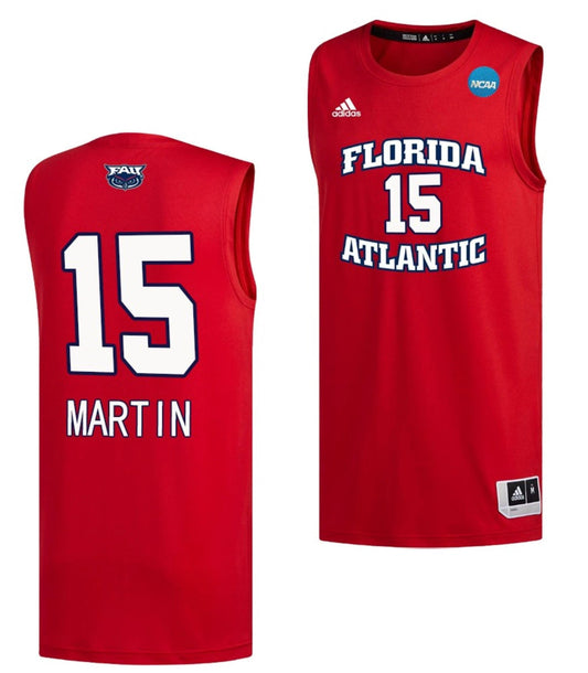 Alijah Martin Jersey FAU Owls College Basketball 2023 NCAA March Madness Red #15 by My store basketball