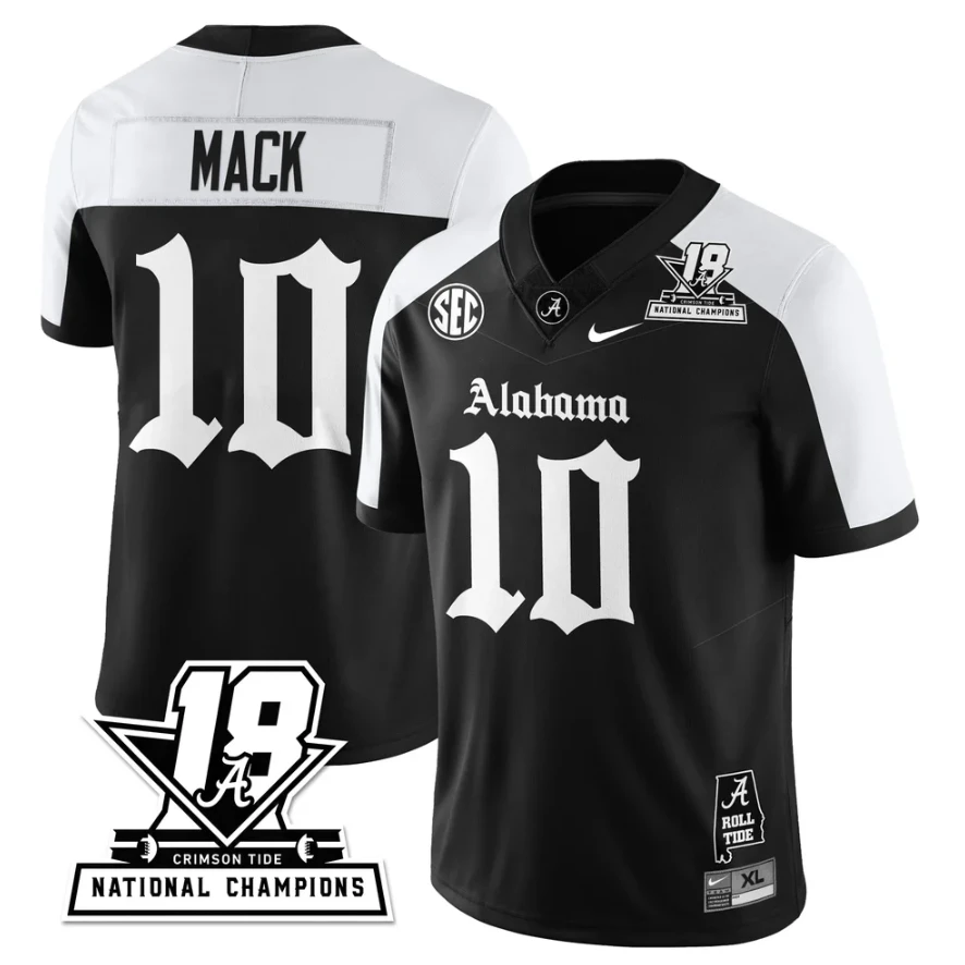 Austin Mack Jersey #10 Alabama Crimson 18x-Time National Champions Gothic by My Store NCAA Football Jerseys