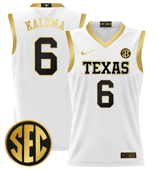 Arthur Kaluma Jersey #6 Texas Longhorns 2024 Lightweight Basketball White Gold by My store basketball