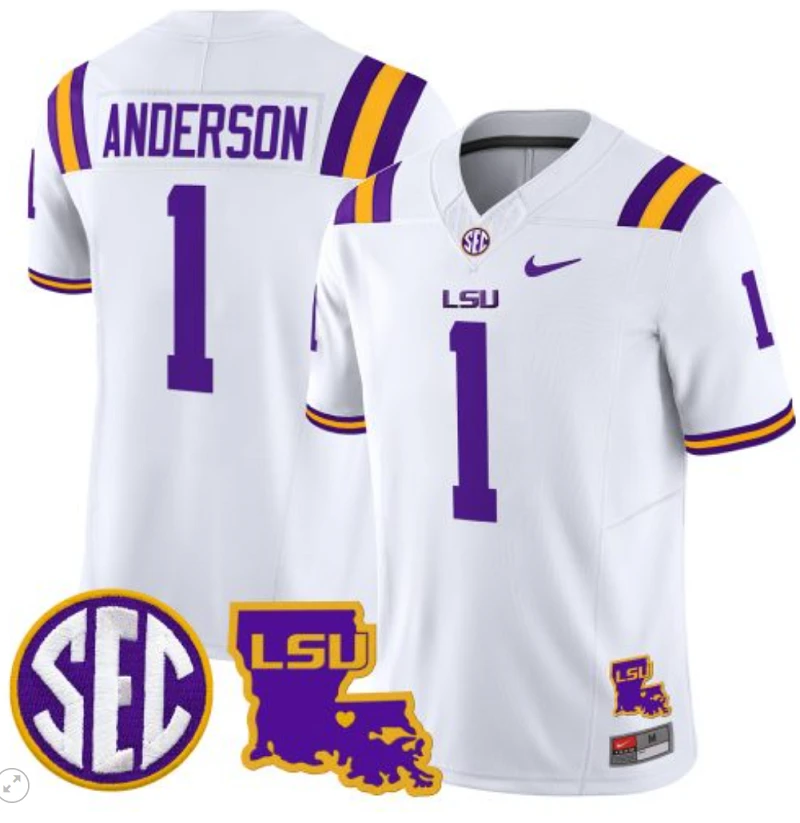 Aaron Anderson Jersey #1 LSU Tigers 2024 Louisiana Patch Vapor Limited College Football Stitched White by My Store