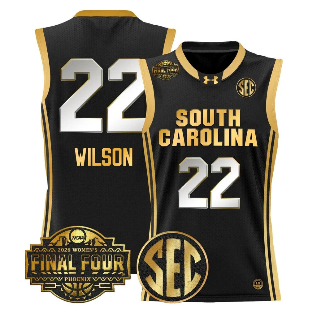 A'ja Wilson Jersey #22 South Carolina 2026 Final Four Stitched Black Gold by My store basketball