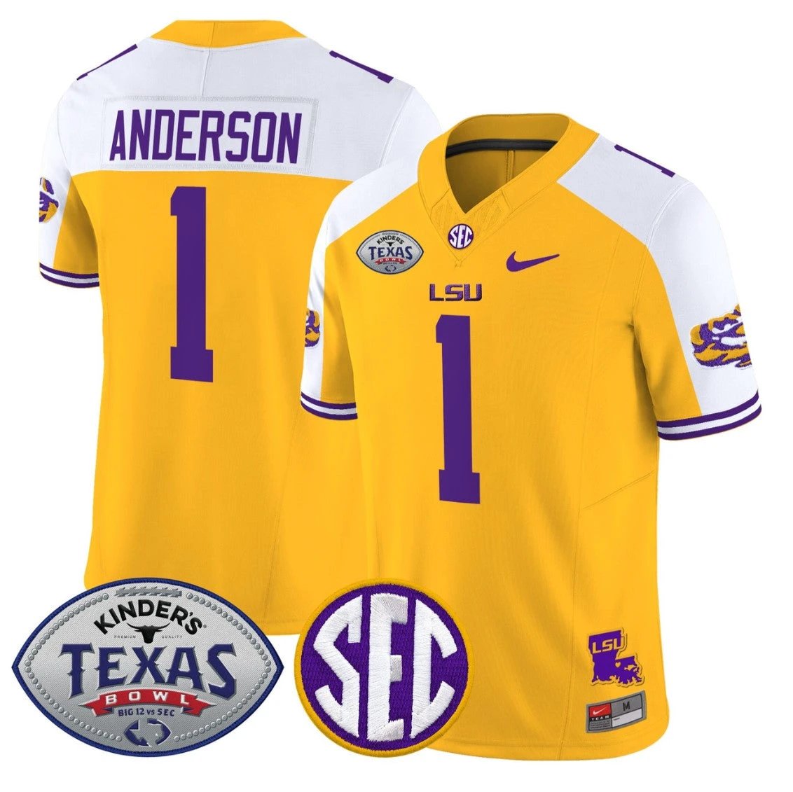 Aaron Anderson Jersey #1 LSU Tigers 2025 Texas Bowl Limited Stitched Gold Alternate by NCAA Football Jersey