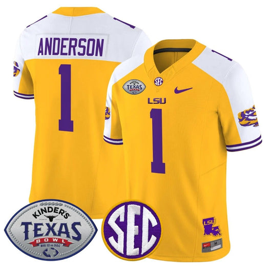 Aaron Anderson Jersey #1 LSU Tigers 2025 Texas Bowl Limited Stitched Gold Alternate by NCAA Football Jersey