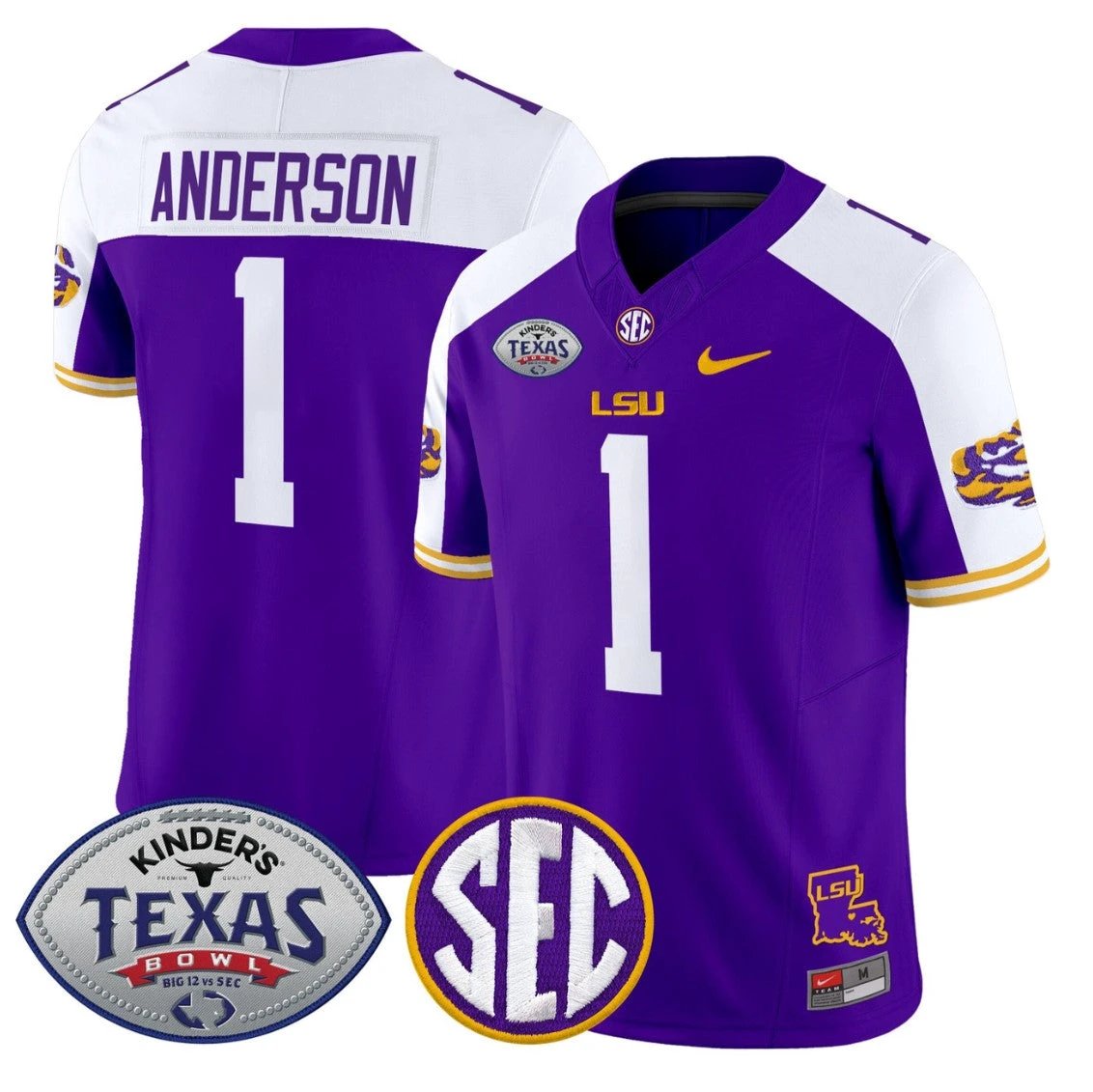Aaron Anderson Jersey #1 LSU Tigers 2025 Texas Bowl Limited Stitched Purple Alternate by NCAA Football Jersey